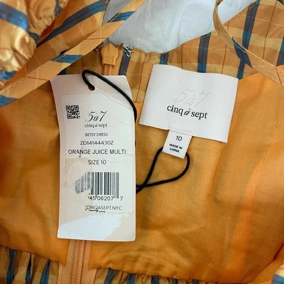 Cinq e Sept Betsy dress in orange juice plaid - Picture 8 of 12